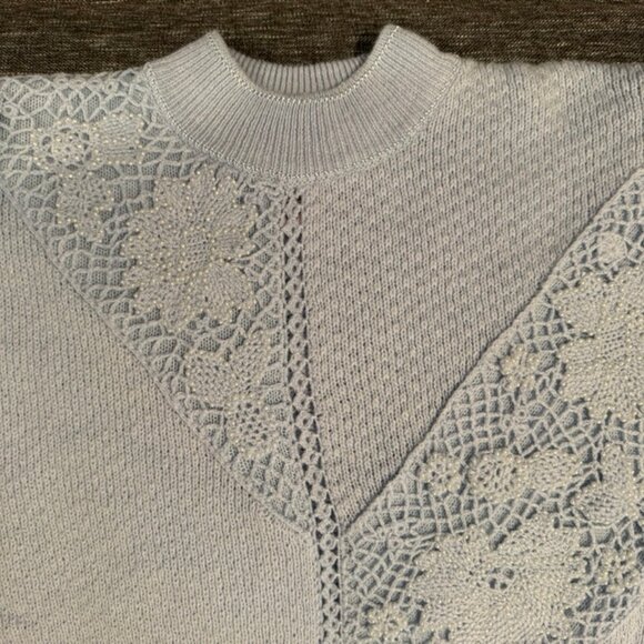 Vtg Jaclyn Smith BEADED Embroidered Sweater Blue Size Large Cottagecore - Picture 3 of 8
